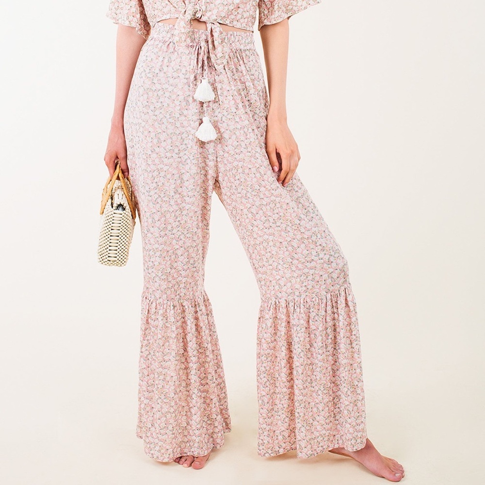 Faithfull the Brand Pink Floral Wide-Leg Jumpsuit Pants
